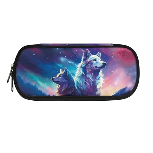 Dolyues Federmäppchen mit großem Fassungsvermögen, Federmäppchen für Schule, Stifte-Tragetasche mit Reißverschluss, modisch, Wölfe, Taschen-Organizer von Dolyues