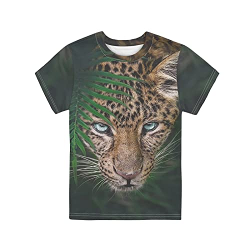 Dolyues Forest Animal Leopard Cheetah Print Kinder Jungen T-Shirt Coole T-Shirts mit Rundhalsausschnitt für Teenager Kinder Kurzarm T-Shirts von Dolyues