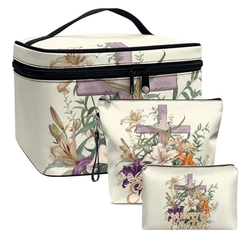 Dolyues Frohe Ostern Make-up Tasche Reise Make-up Veranstalter Tasche Große Speicher Eitelkeit Fall Nette Ostern Tag Reise Zubehör Kosmetiktaschen, für Frauen Mädchen von Dolyues