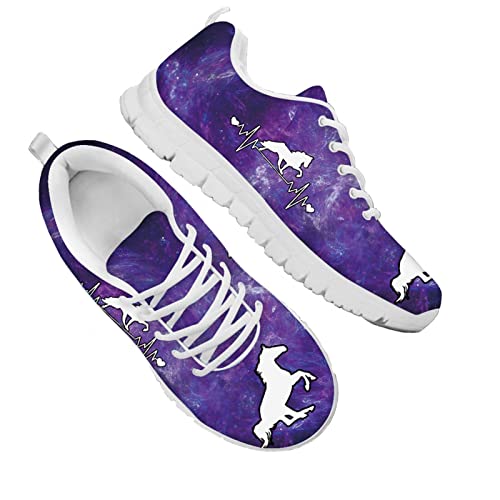 Dolyues Galaxis Universum Herzschlag Weißes Pferd Drucken Damen Trainer Wanderschuhe für Fitnessstudio Joggen Sportlich Atmungsaktiv Und Leicht(Lila) von Dolyues