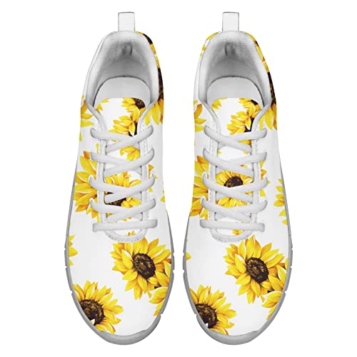 Dolyues Gelbe Sonnenblume Blumenweißer Druck Sportliche Wanderschuhe Lässige Leichte Schnürschuhe Damen EU36 von Dolyues