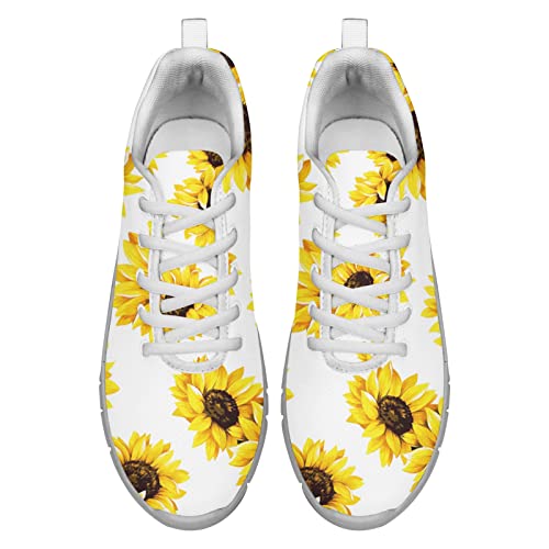 Dolyues Gelbe Sonnenblume Blumenweißer Druck Sportliche Wanderschuhe Lässige Leichte Schnürschuhe Damen EU39 von Dolyues