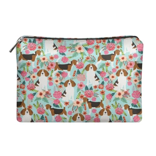 Dolyues Geldbörse für Frauen, Reißverschluss um Leder Clutch Bag Outdoor Kreditkartenhalter Organizer, Beagle Floral, Einheitsgröße von Dolyues