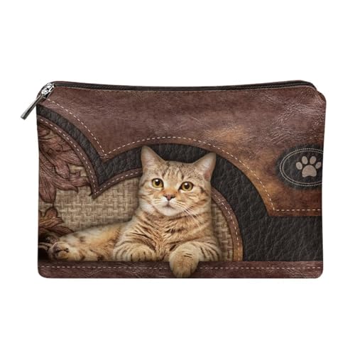 Dolyues Geldbörse für Frauen Leder Clutch Geldbörse mit Reißverschluss, Damen Clutch Geldbörse Weiche Damen Handtasche, Katze, braun, Einheitsgröße von Dolyues