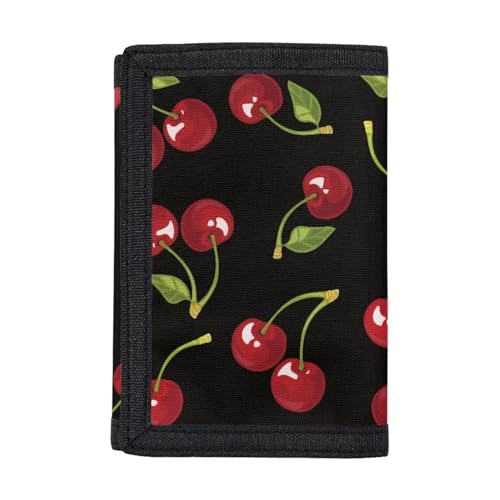 Dolyues Geldbörsen Mädchen Jungen Geldbörse Niedlich Trifold Kinder Geldbörse mit Münzfach und Kartenhalter, Red Cherry von Dolyues