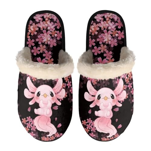 Dolyues Gemütliche Hausschuhe aus Memory-Schaum für Damen und Herren, warme Hausschuhe, Schlupfsandalen, Axolotl Kirschblüte, Large von Dolyues