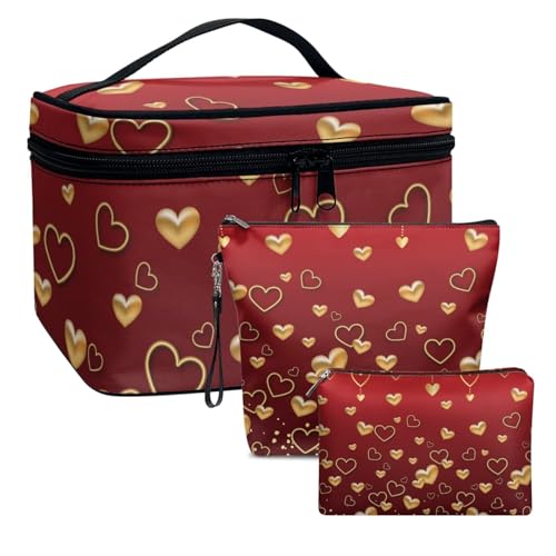 Dolyues Goldene Liebe Damen Make-up Tasche, Leder Make-up Pinsel, Aufbewahrungstasche, wasserdichtes Reise wesentliches Element, große Kapazität 3pcs von Dolyues