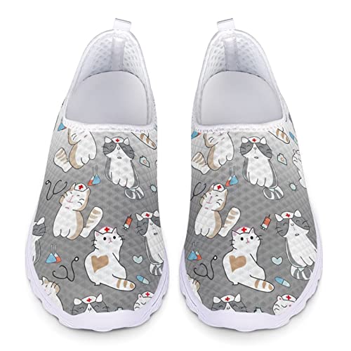 Dolyues Grau Schwarz Farbverlauf Cartoon Krankenschwester Katze/Kätzchen Print Frauen Slip On Sneakers, Lässige Sportliche Jogging-Laufschuhe Dolyues Grau Schwarz Farbverlauf Cartoon Krankenschwester Katze/Kätzchen Print Frauen Slip On Sneakers, Lässige Sportliche Jogging-Laufschuhe von Dolyues