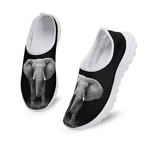 Dolyues Graue 3D Tier Elefanten Print Damen Turnschuhe Leichte Damen Trainer Atmungsaktive Outdoor Fitness Slip On Wanderschuhe von Dolyues