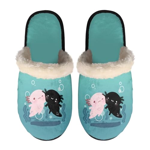 Dolyues Hausschuhe für Damen Herren Slip on Hausschuhe Warme Winter Slipper Casual Indoor Hotel Flache Schuhe, Axolotl Blau, Large von Dolyues