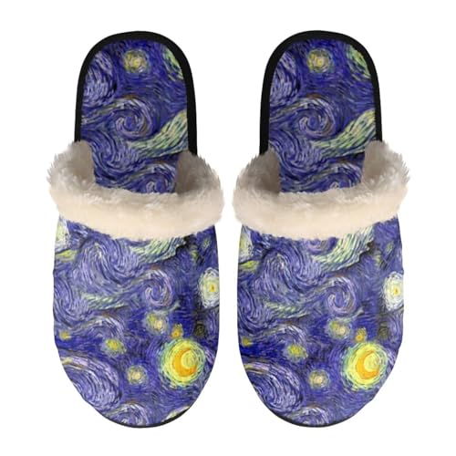 Dolyues Hausschuhe für Damen und Herren, Unisex, Slipper, Indoor-Hausschuhe, mit rutschfester Gummisohle, Blaue Van Gogh Sternennacht, Large von Dolyues