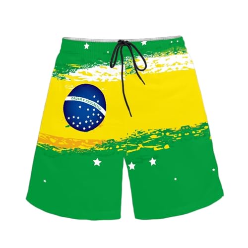 Dolyues Herren Sommer Casual Shorts mit Tasche Laufen Sport Angeln Shorts Elastische Taille Badehose, Flagge Brasiliens, XL von Dolyues
