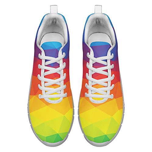 Dolyues Horizontales Regenbogenspektrum Polygon Dreieckiger Druck Lässige Sport-Turnschuhe Lässige Mesh-Walking-Laufschuhe 38 EU von Dolyues