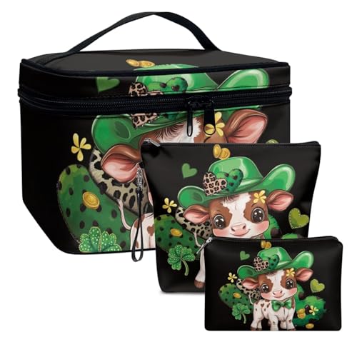 Dolyues Hut Rinder 3PCS Kapazität Kosmetiktasche Damen,Tragbare Reise Make Up Tasche,Federmäppchen Kosmetik Reise Täschchen WasserdichterSt. Patrick's Day von Dolyues