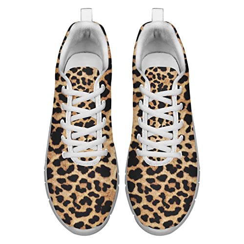 Dolyues Jahrgang Braun Leopard Drucken Damen Laufschuhe Lässige Atmungsaktive Leichte Schnüren Trainerin Schuhe EU38 von Dolyues