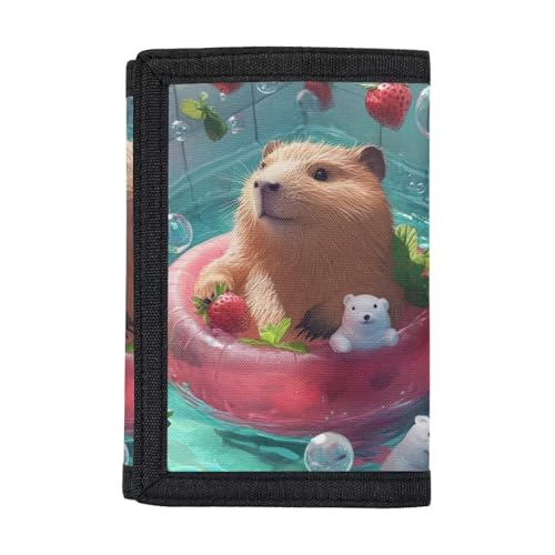 Dolyues ​Kids Wallet Capybara Series | 600D Polyester Trifold | RFID Blocking & Custom Name​, Strawberry Capybara von Dolyues
