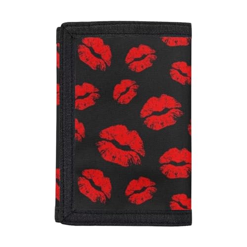 Dolyues Kinder Geldbörse, Jungen Geldbörse Münzhalter Pouch Wallets, Herren Slim Trifold Wallet, Red Lip Kiss von Dolyues