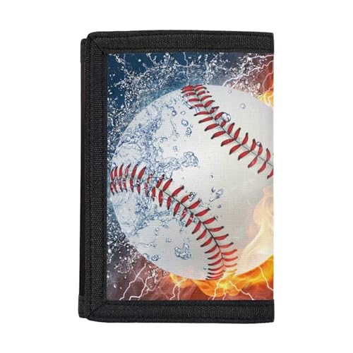 Dolyues Kinder Geldbörse, Jungen Geldbörse Münzhalter Pouch Wallets, Herren Slim Trifold Wallet, Wasser Feuer Fußball von Dolyues