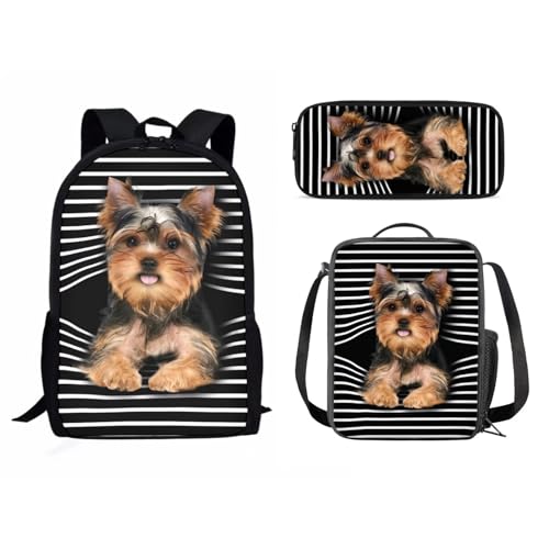 Dolyues Kinder-Schulranzen für Mädchen, Jungen, Rucksäcke für die Schule, wasserabweisendes Schulrucksack-Set, Yorkshire Terrier von Dolyues