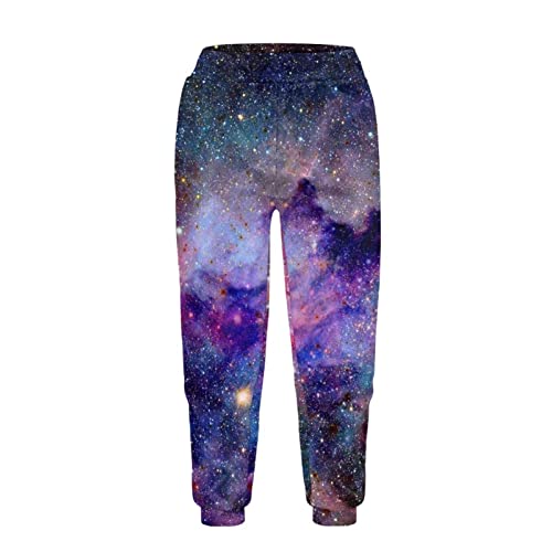 Dolyues Kinder Sweatpants für Mädchen Jungen Casual Regular Activewear mit Tasche, Jogger, Lila Galaxy, 14-15 Jahre von Dolyues