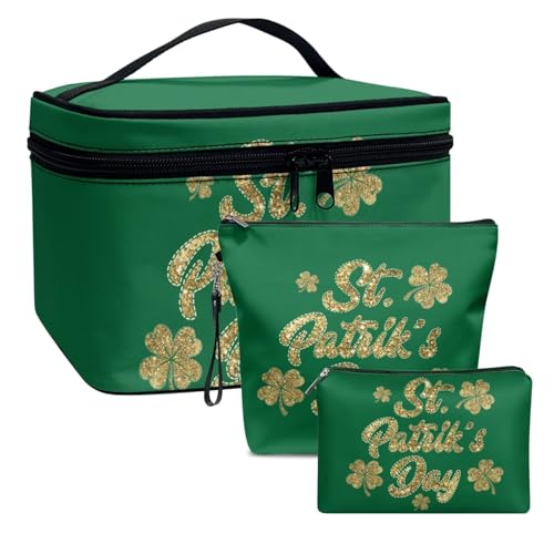 Dolyues Kleeblatt Irland Make Up Tasche für Damen Edle Kosmetiktasche klein Schminktasche Makeup Bag Geschenk Frau Kleiner Kosmetikbeutel Happy St. Patrick's Day von Dolyues