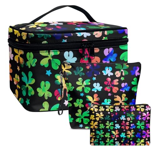 Dolyues Kleemuster Reise Kosmetiktasche Groß Kapazität, Make-up Taschen für Multifunktions PU Leder, Schminktasche Tragbare Reise Wasserdichter Organizer von Dolyues