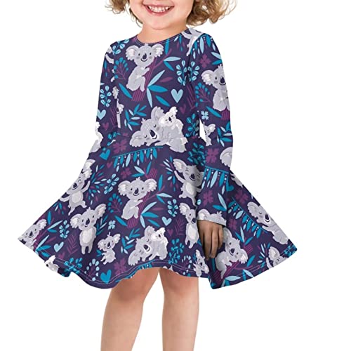 Dolyues Kleid für Mädchen, lässig, langärmelig, Partykleid, Strandurlaub, Swing-Sommerkleid, Kinder-T-Shirt-Kleid, Koala-Violett, 7-8 Jahre von Dolyues