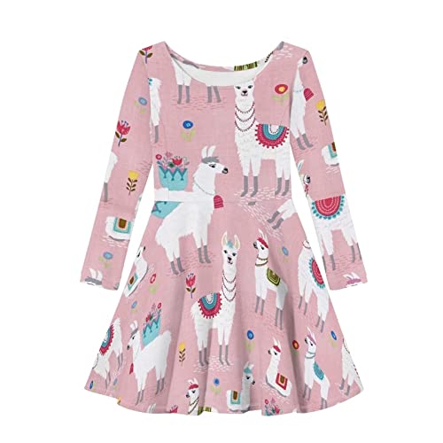 Dolyues Kleid für Mädchen Langarm Partykleider Casual Rundhals Sommerkleid, Größe XS-3XL, Alpaka, 5-6 Jahre von Dolyues