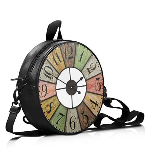 Dolyues Kleine runde Uhr Form Schulter Tasche Damen Crossbody Geldbörse Pu Leder Wasserdichte Top Griff Taschen, Vintage Uhr, One size von Dolyues