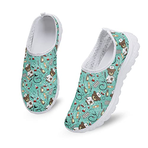 Dolyues Krankenschwester Dame Mädchen Sport Athletic Walking Arbeitsschuhe Van Gogh Sonnenblume Galaxy Lion Splash Tribal Mesh Schuhe Weiche Sohle, Bär Türkis, 38 EU von Dolyues