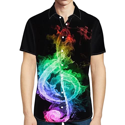 Dolyues Lässige Button-Down-Hemden Sommer Kurzarm Hemd Herren Slim Fit T-Shirt, Größe S-4XL, Bunte Musiknoten, XL von Dolyues