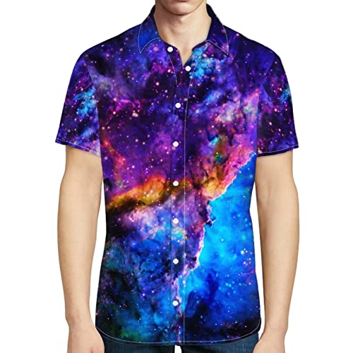 Dolyues Lässige Button-Down-Hemden Sommer Kurzarm Hemd Herren Slim Fit T-Shirt, Größe S-4XL, Lila Galaxy, L von Dolyues