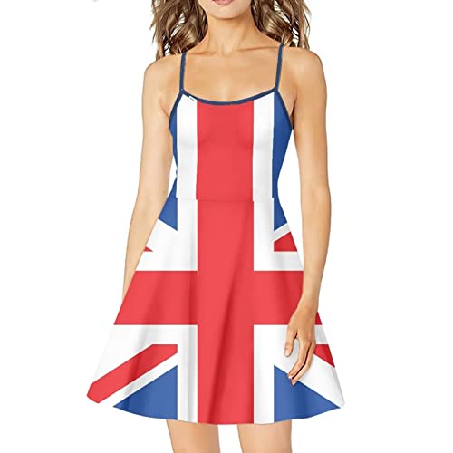 Dolyues Lässiges, verstellbares Spaghettiträgerkleid für Damen, ärmellos, schwingend, Strandabdeckung, Kleider, Union Jack Design, XXXXXL von Dolyues