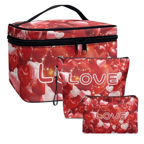 Dolyues Liebe Druck Mode Kosmetik Taschen Frauen Make-up Taschen 3PCS Set Leder Reise Toilettenartikel Tasche Weiche Reißverschluss Leder Clutch Bag Portable Satchel Taschen von Dolyues