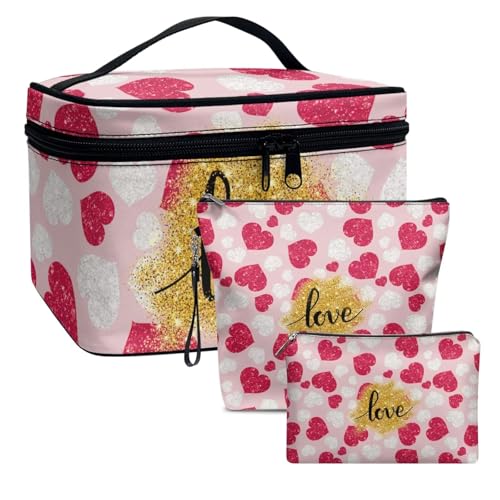 Dolyues Liebe Reißverschluss Make-up Taschen Leder Kosmetik Handtaschen für Frauen Damen Reise Arbeit und College 3-Pack Set Clutch Bag Satchel Bag Mode von Dolyues