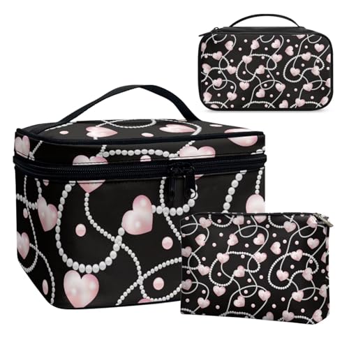 Dolyues Liebe und Perlen Reise Kosmetiktasche Große Schminktasche,Makeup Tasche für Damen Frauen Mädchen Männer,Wasserdicht Waschtasche Tragbare Make-up-Tasche Organizer Valentinstag Bags von Dolyues