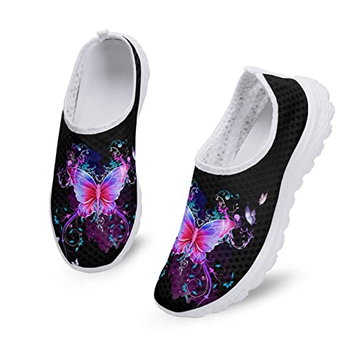 Dolyues Lila Schönes Schmetterlingsmuster Frauen Slip On Wanderschuhe, Lässige Leichte Bequeme Turnschuhe von Dolyues