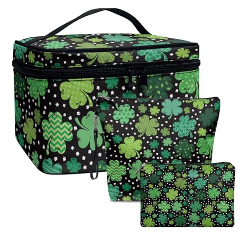 Dolyues Luck St. Patrick's Day Dame Kosmetiktasche, Reise Makeup Tasche Leder Schminktasche Groß Makeup Bag Kosmetikkoffer für Kosmetika Makeup Organizer von Dolyues