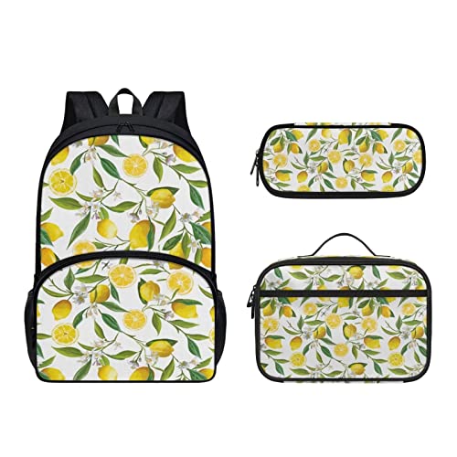 Dolyues Lunchtasche mit Schultasche und Federmäppchen, niedlicher Rucksack für Kinder, Schulanfang, Gelbe Zitrone., Kinderrucksack von Dolyues