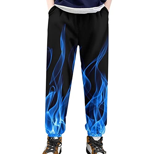 Dolyues Mädchen Jungen Sweatpants mit Tasche für Alter 4-15 Lange lose Hose Kostüm, Blaue Flamme, 10-11 Jahre von Dolyues