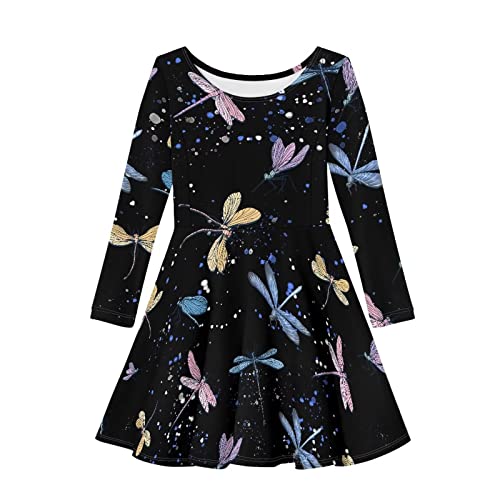 Dolyues Mädchen Kleid Langarm Pullover Casual Crewneck Kleider Strand Party Kleid für Kinder, libelle, 4-5 Jahre von Dolyues