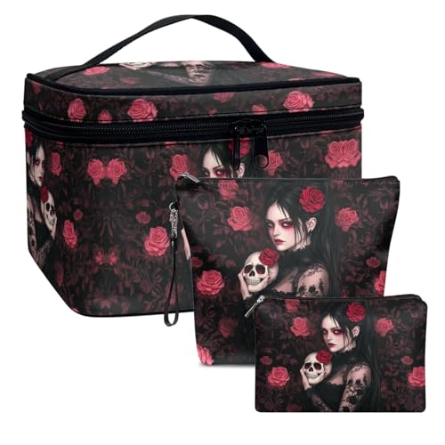 Dolyues Mädchen Skelett Rose Cosmetic Bag Portable Travel Makeup Organiser Case for Women Girl Multi Functional Storage Pouch Box Gifts for Women Wife Mother and Her von Dolyues