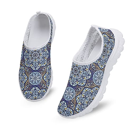 Dolyues Mandala Boho Print Damen Casual Hausschuhe Wanderschuhe Ethnic Tribal Aztec Floral Workout Fitness Trainer Mesh Sneakers für Krankenhausarbeit von Dolyues