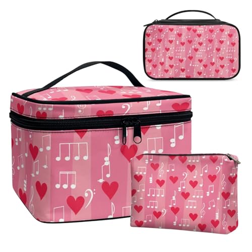 Dolyues Musik Note Liebe Personalisierte Make-up-Tasche Leder-Kosmetiktasche Reise Kulturbeutel mit MetallReißverschluss Tragbare Schminktasche Damen Valentinstag Geburtstagsgeschenk für Frau Mädchen von Dolyues