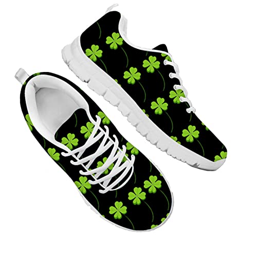 Dolyues Natürliche Pflanze Vierblättriges Kleeblatt Prints Damen Niedriges Oberteil Gittergewebe Laufschuhe,Lässige Leichte Atmungsaktive Sport Wanderschuhe(Schwarz) von Dolyues