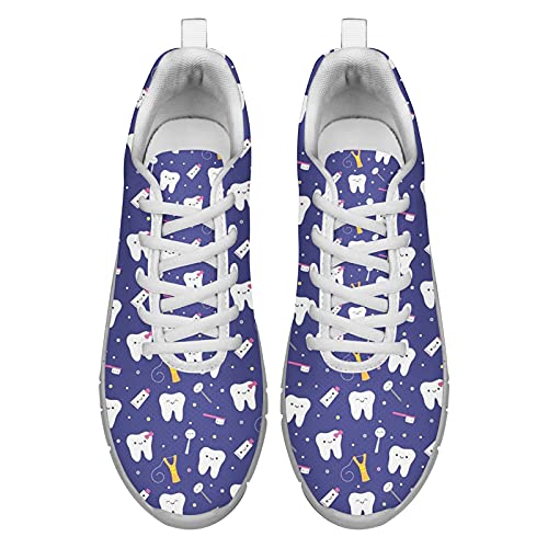 Dolyues Netter Zahn/Zahn/Zahnarzt 3D-Volldruck Straßenlaufschuhe für Damen Lila Design Trainer Sneakers Leicht 43 EU von Dolyues