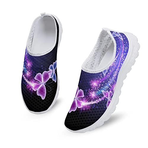 Dolyues Niedliche Cartoon-Krankenschwester Damen Sneaker – Boho-Zuckerschädel ethnischer Batikfärbung Schmetterling Hunde Damen Mesh Schuhe tägliche Spaziergänge, Glitzernder Schmetterling, 42 EU von Dolyues