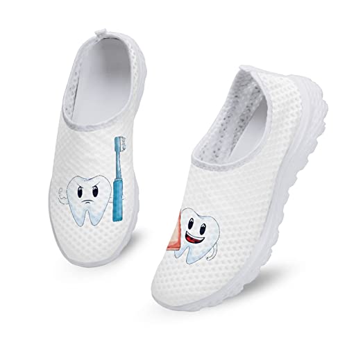 Dolyues Niedliche Cartoon-Krankenschwester Damen Sneaker – Boho-Zuckerschädel ethnischer Batikfärbung Schmetterling Hunde Damen Mesh Schuhe tägliche Spaziergänge, Zahnbürste Zahnarzt, 37 EU von Dolyues