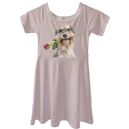 Dolyues Niedlicher Schnauzer Hund Print Kinder Mädchen Kleider Kurzarm Mode Sommer Party Kleid Kinderkleidung 4-14 Jahre von Dolyues