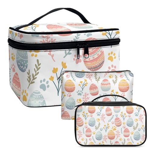 Dolyues Ostereier Kleine Kosmetiktasche Schminktasche Klein für Handtasche Mini Make Up Tasche Damen PU Leder Tragbare Makeup 3pcs Happy Easter Day Cute von Dolyues